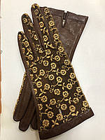Женские кожаные перчатки без подкладки из натуральной кожи. Цвет молочный шоколад 7"/19 см