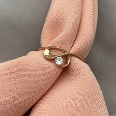 Каблучка золота ажурна з білим круглим фіанітом, фото 3