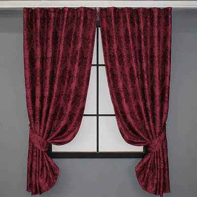 Комплект (2шт. 1,4х1,7м.) коротких штор, льон колекції "Корона". Колір бордовий. Код 1246ш 35-0075