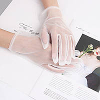 Рукавички Elegant ONE SIZE / БІЛІ // Жіночі рукавиці сітка на вихід, декоративні весільні