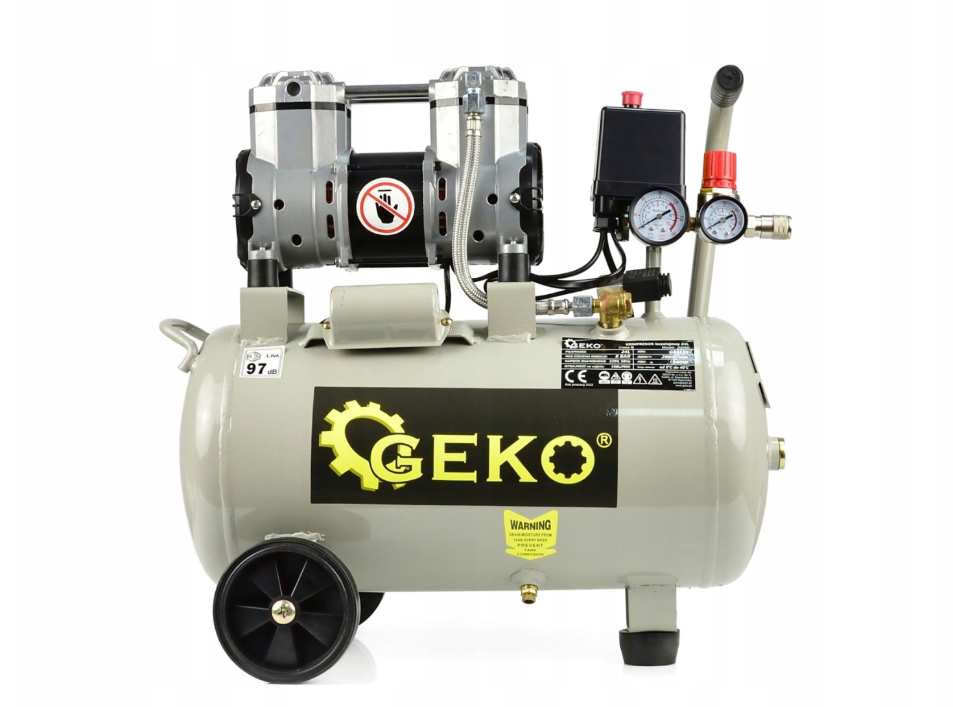Безмасляний компресор з низьким рівнем шуму  Geko G80335 24 л 8 бар 980 Вт поршневий безмасляний компресор, фото 1