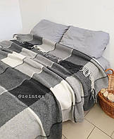 Плед ZEINTEX шерcтяний в клітинку сірий