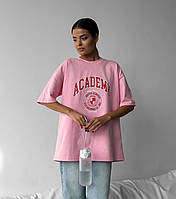 Длинная женская футболка оверсайз розовая с принтом Турция