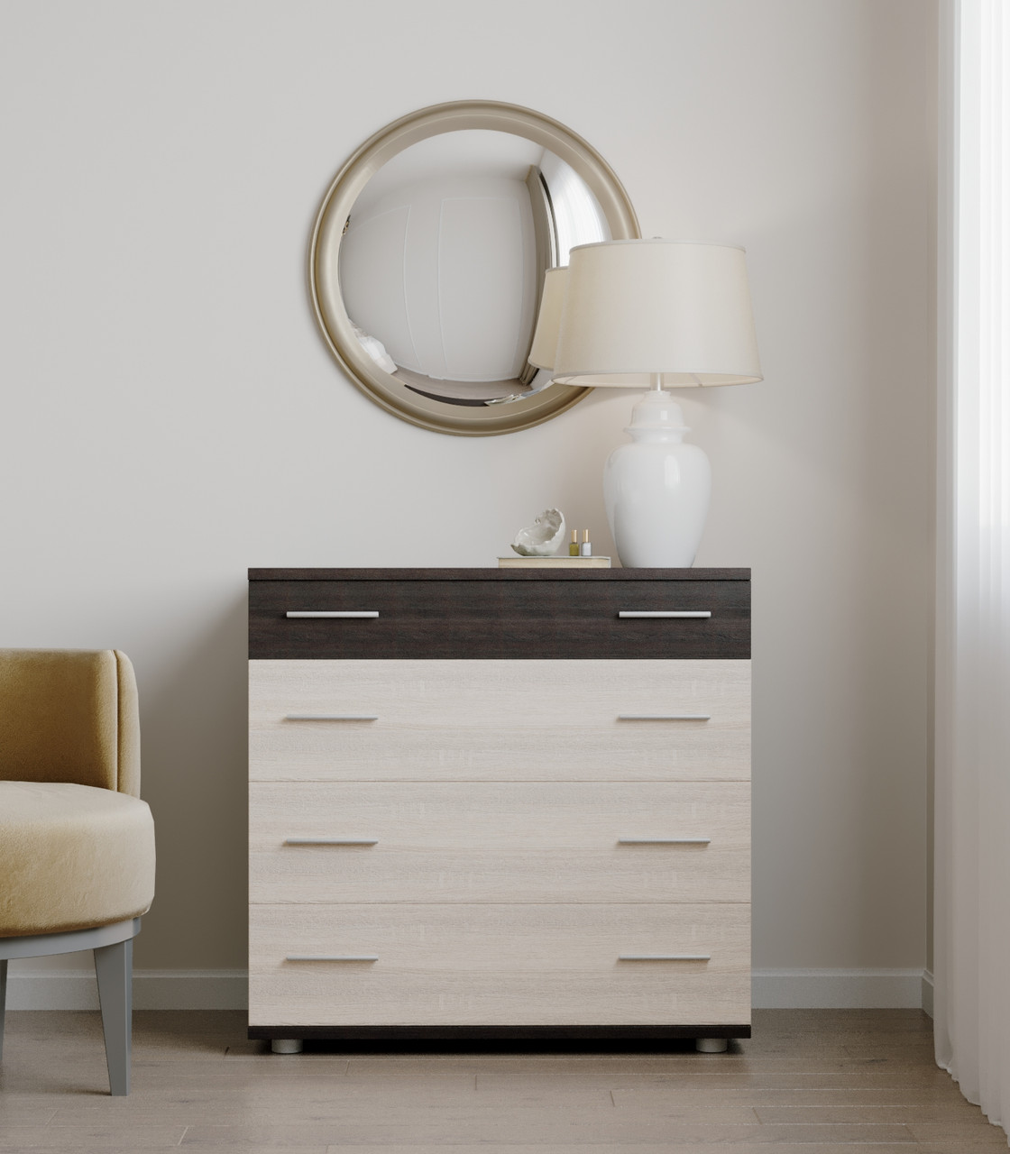 Маленький комод Еверест на 4 ящики К-1 80х45х73 венге темний + дуб молочний (телескопи) (DTM-2443), фото 1