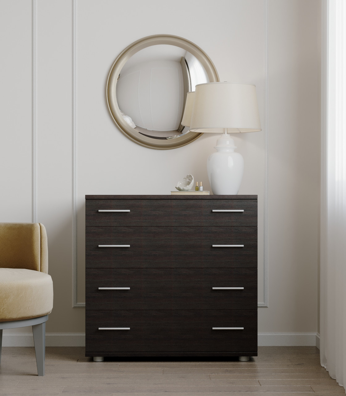 Маленький комод Еверест на 4 ящики К-1 80х45х73 венге темний (телескопи) (DTM-2444), фото 1