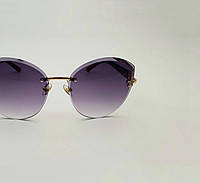 Солнцезащитные очки женские фиолетовые, безободковые, стильные, имиджевые очки фигурные с градиентом