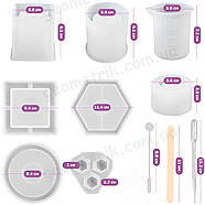 Набір професійних молдів для епоксидної смоли | 28 в 1 | молди, мірний стакан, піпетки, палички, фото 2