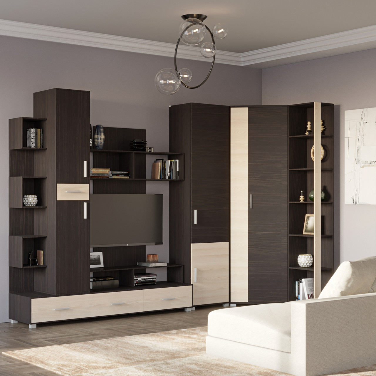 Стінка Еверест Бриз + Пенал 15 + Кутова шафа ШКУ-14 + Пенал 18 венге+дуб молочний (DTM-2333), фото 1