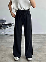 Широкие льняные женские брюки (черные, бежевые, молочные, мокко) 42-46 и 48-50