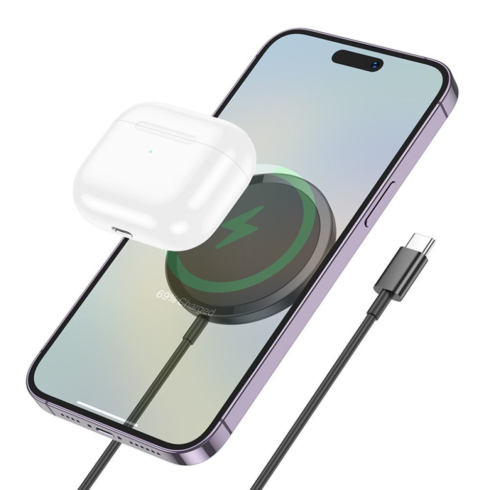 Безпровідна зарядка Magsafe для iPhone 12/13/14/15, AirPods HOCO CW52 |15W, 7.5W| Чорний