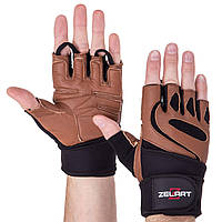 Перчатки для фитнеса и тяжелой атлетики кожаные Zelart SB-161074 размер M цвет коричневый un