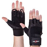 Перчатки для фитнеса и тяжелой атлетики кожаные Zelart SB-161085 размер S цвет черный un