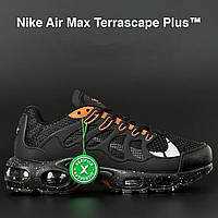 Стильные мужские кроссовки Nike Air Max Terrascape Plus демисезонные сетка кожа черные с белым оранжевым