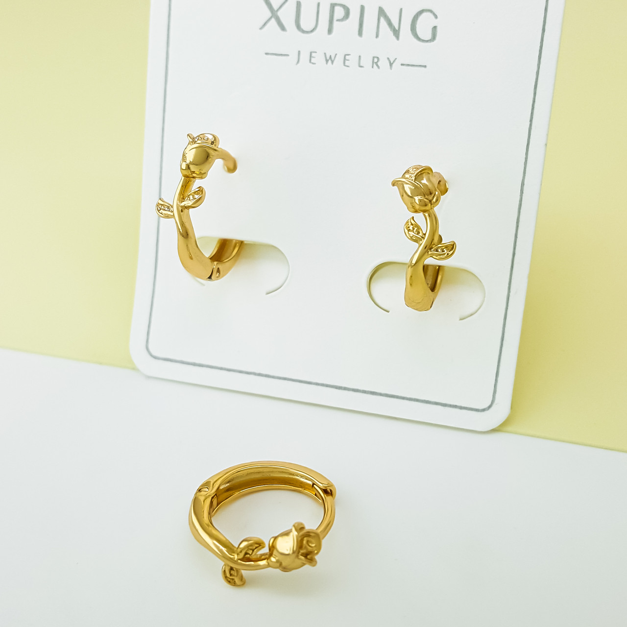 Сережки "Троянда" без каміння, медичне золото Xuping 18К