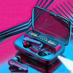 Бездротові стерео навушники TWS M19 із вбудованим ліхтарем +LED дисплей з індикатором заряду Чорний