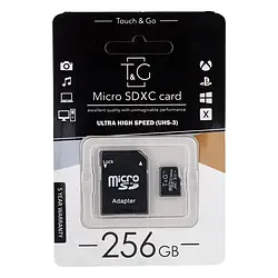 Карта пам'яті T&G; MicroSDXC 256gb UHS-3 10 Class & Adapter Чорний високошвидкісна
