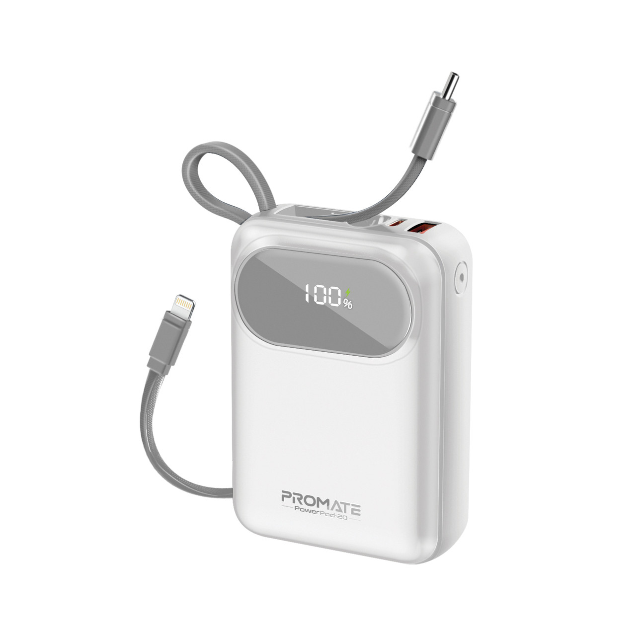 УМБ Promate PowerPod-20 20000 mAh, USB-C/USB-А порт, USB-C/Lightning конектори (powerpod-20.white)