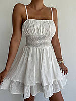 Плаття сарафан біле прошва приталене з ярусною спідницею