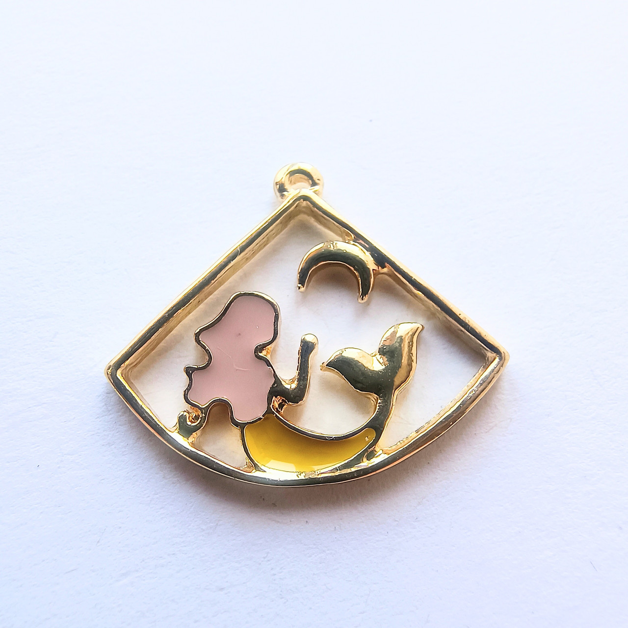 Підвіска Finding Кулон шарм русалка півмісяць Золотистий рожева жовта емаль 20 мм x 24 мм