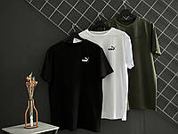 Комплект із трьох футболок Puma чорна біла хакі футболка Пума