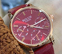 Женские наручные часы Bolun 2805 Red-Red с кожанным ремешком красные