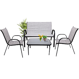 Садовий комплект Jumi FIESTA сірий: стіл зі склом, диван, 2 крісла для саду та балкона