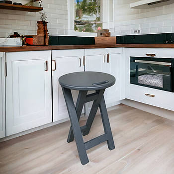 Розкладний табурет з дерева сірий графіт Дерев'яна кухонна сіра табуретка Складаний стільчик на кухню ВІЛЬХА