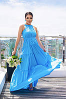 Летнее платье сарафан голубой цвет длинное нарядное платье 42-46