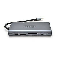 Хаб-конвертор VEGGIEG TC10-U Type-C (папа) на Type-C(мама) + USB3.0*3(мама) + HDMI(мама) + VGA(мама) + SD/TF +