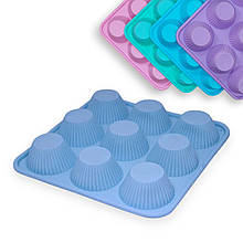 Силіконова форма A-Plus №1967 для кексів та маффінів 9в1 21.5х21.5х2.7 см блакитний