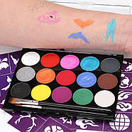 Poetry Shadow - 15 кольорів, 40 трафаретів, 2 пензлики - Аквагрим професійний: арт. FC1502-S, фото 8