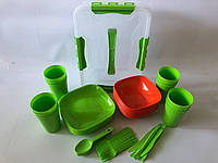 Набор посуды для пикника пластиковый на 12 персон (73 предмета: тарелки, ложки, вилки, стаканы)