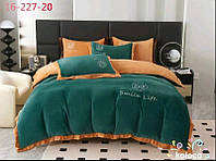 Теплое постельное белье 200х230 евро велюровое Smile Зелёный на песочном