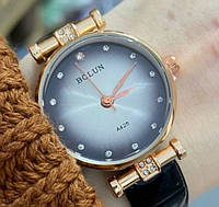 Женские наручные часы Bolun A420 Black-Silver с кожанным ремешком черные с белым
