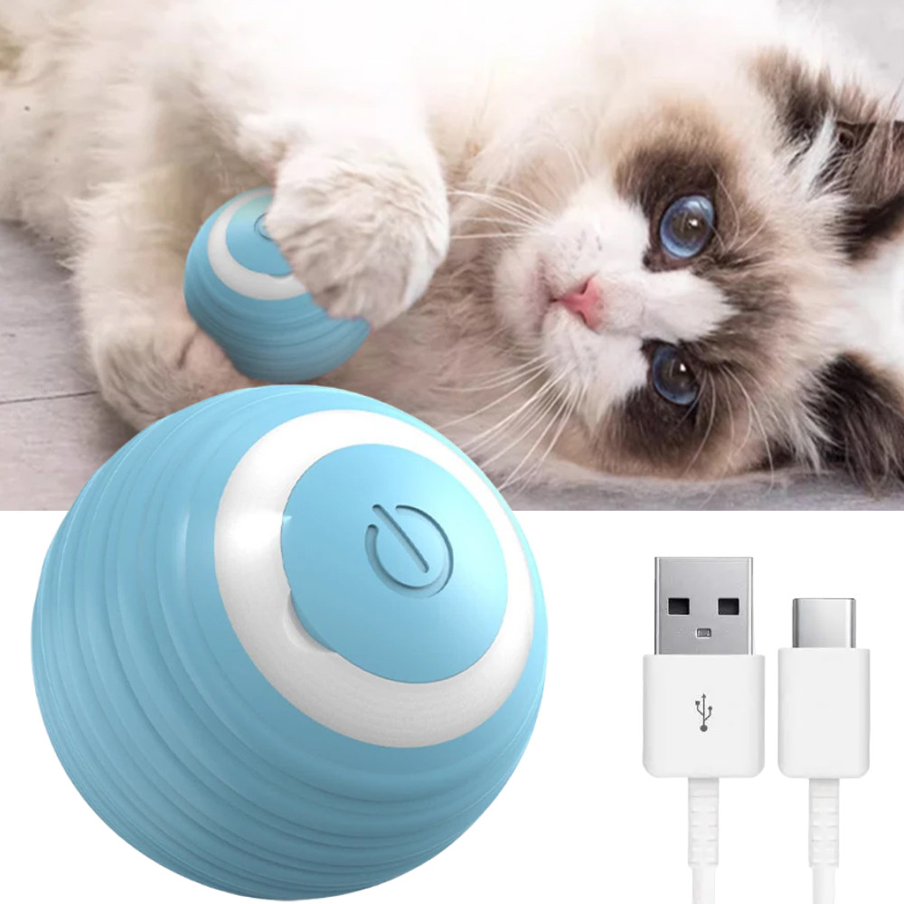 Іграшка м'яч, що обертається для котів USB (4,3 см) PetGravity, Блакитний / М'ячик для котів з підсвічуванням