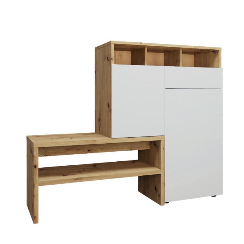 Сучасний стильний тумба комод 2д1ш із сидінням для взуття в коридор прихожу Селін Сокме дуб артизан білий, фото 1