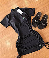 Женское базовое мини платье спортивное (черное, малиновое, пудра) с логотипом