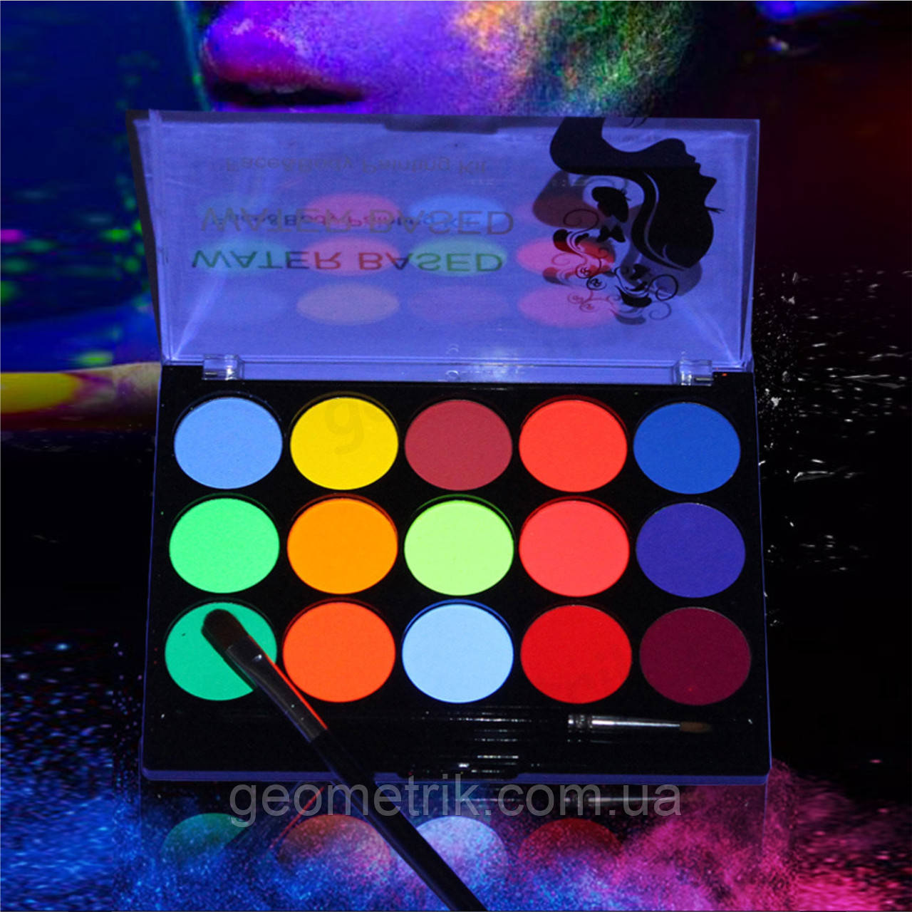 Флуоресцентний аквагрим Poetry Shadow: 15 кольорів, 2 пензлики - арт. FC1505, фото 1