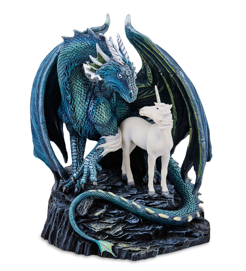 Статуетка Veronese Дракон синій з білим однорогом дракон захисник магії 17 см 1907285 фігурка веронезе VE