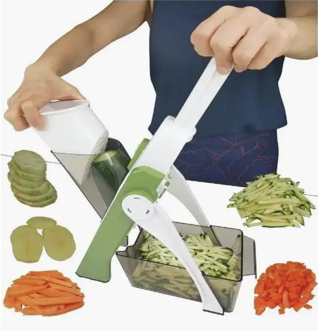 Ручная кухонная овощерезка SLICE MANDOLINE Мультислайсер для овощей и фруктов 24 в 1 с контейнером mlln - фото 8 - id-p2198980701