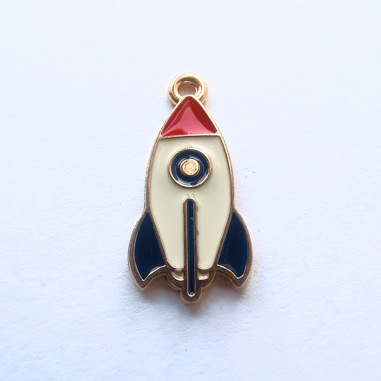 Підвіска Finding Кулон шарм ракета Золотистий синя червона біла емаль 27 мм х 13 мм