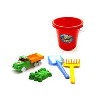 Ведро маленькое с песочным набором и машинкой (красное) Toys Shop