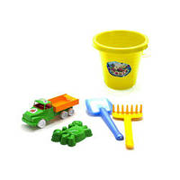 Ведро маленькое с песочным набором и машинкой (желтое) Toys Shop