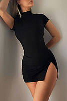 Женское черное мини платье гольфик с разрезом на бедре (42-44 и 44-46 размеры) 44/46