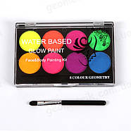 Флуоресцентний аквагрим Poetry Shadow: 8 кольорів + пензлик - арт. FC802, фото 7