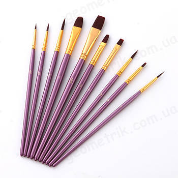 Набір художніх пензлів - 10 шт - Акварель, аквагрим, олія, акрил, гуаш - violet
