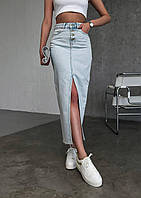 Длинная джинсовая юбка с разрезом (голубая, серая) 34, 36, 38, 40 размеры