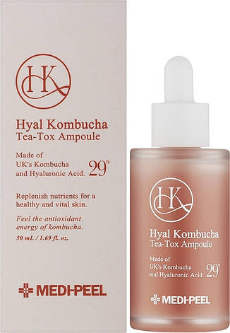Зволожувальна сироватка для обличчя з комбучею Medi-peel Hyal Kombucha Tea-Tox Ampoule, 50 мл (8809409346458), фото 1