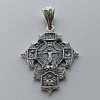 Серебряный крест двусторонний Распятие Ангел Хранитель Казанская икона Покровители семьи