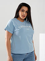 Женская однотонная футболка California голубой BD 77